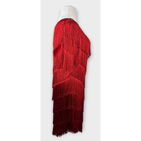 VTG 70s 80s Mister Jay Fringe Dress Red V-Neck No Size Party Holiday Flapper L - Picture 7 of 15